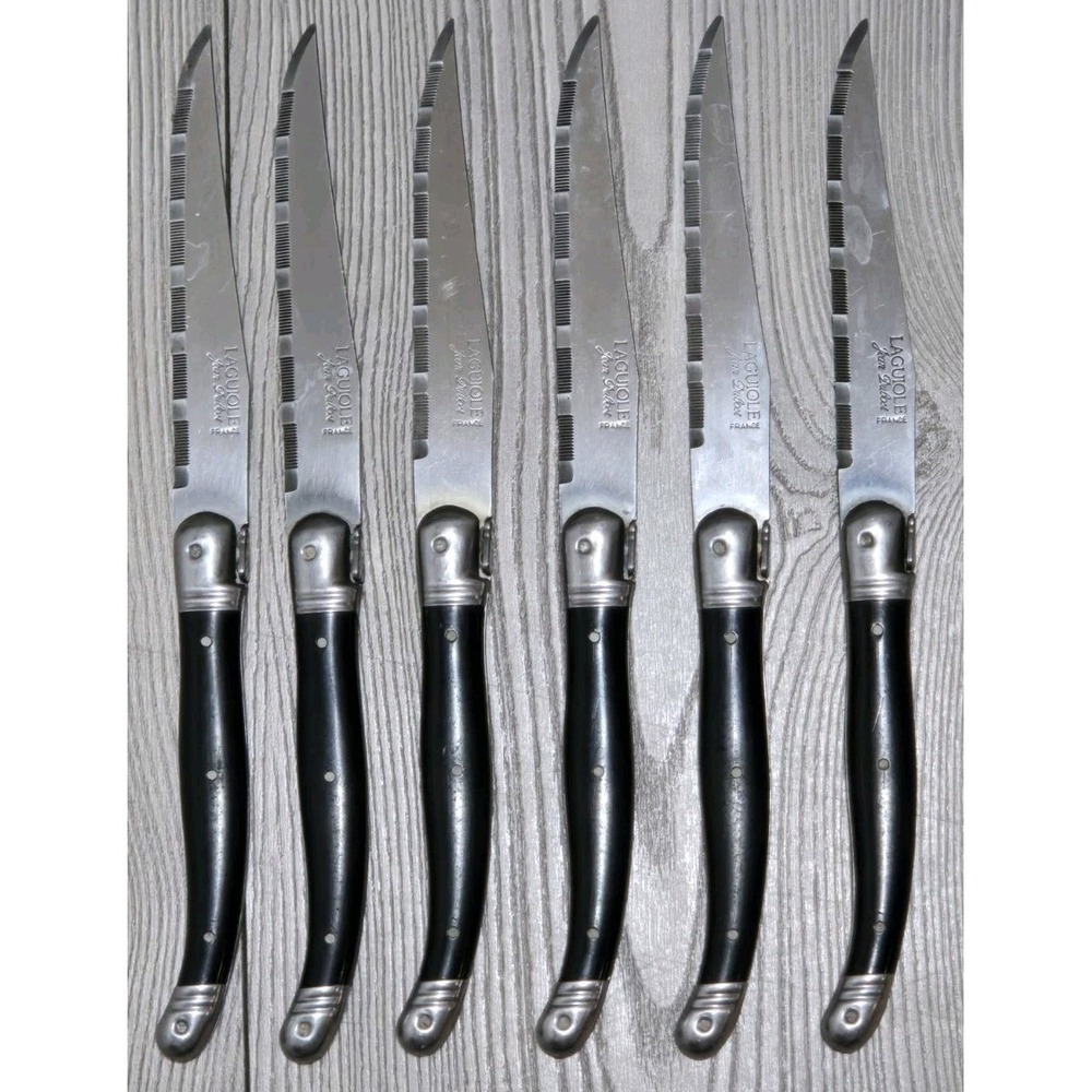 6 Laguiole De Table Jean Dubost Knives French Black Handle Bumble Bee Logo Set